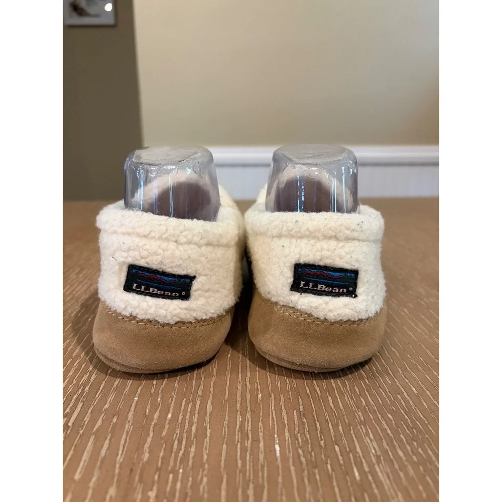 L.L.Bean Kids Sherpa Fleece Slippers Size 3-4 Cream Cozy House Shoes Unisex